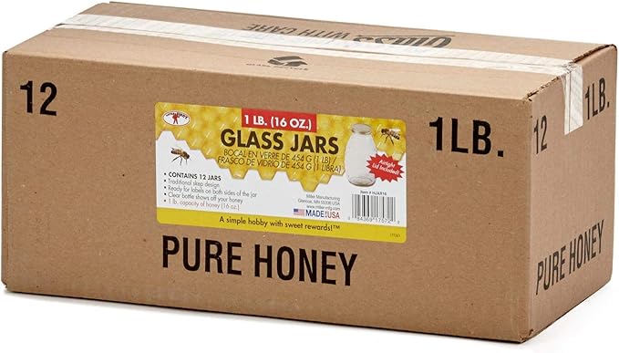 Little Giant® Glass Skep Jar | Honey Jar | Airtight Lid | Glass Bottle | 12 Pack (Clear, 16 Ounce)
