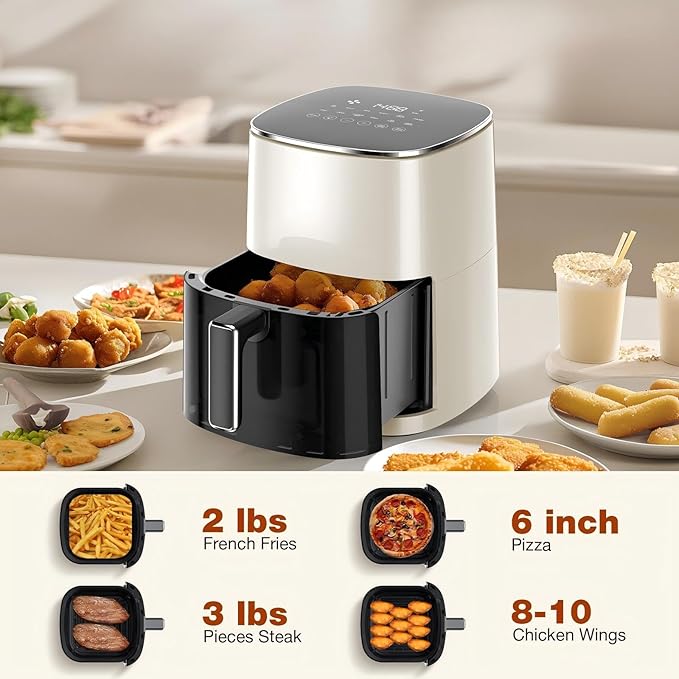 Air Fryer, 6QT Square Airfryer with Visual Window, 400°F Fast Heating Air Fryers Oven with Timer, Auto-Off, Non Toxic & Non Stick, Multiple 12 Modes for Roast, Bake, Dehydrate, Fry, Reheat