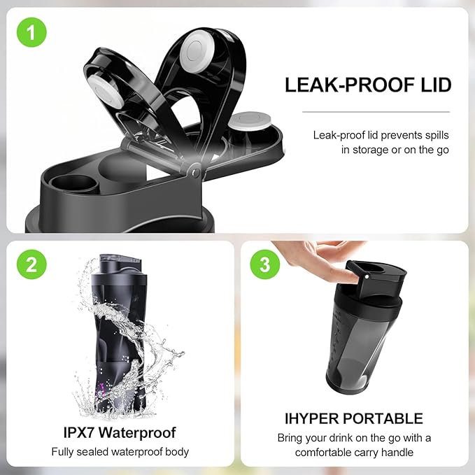 Portable Blender: 360W High-Power Motor, 6000mAh Long-Lasting Battery, 23oz Travel Smoothie Maker with Anti-Jam Blade, BPA-Free for Shakes & Ice Crushing,Fresh Fruit Juice/Smoothie, Home Use 【Black】