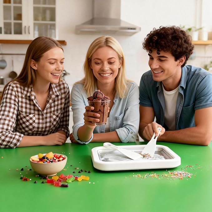Rolled Ice Cream Maker, New Homemade Ice Cream Roller Maker, Instant Ice Cream Maker, DIY Fun Family Activity Rolled Ice Cream Tray for Yogurt, Sorbetand and Gelatod with 2 Scrapers(Green)