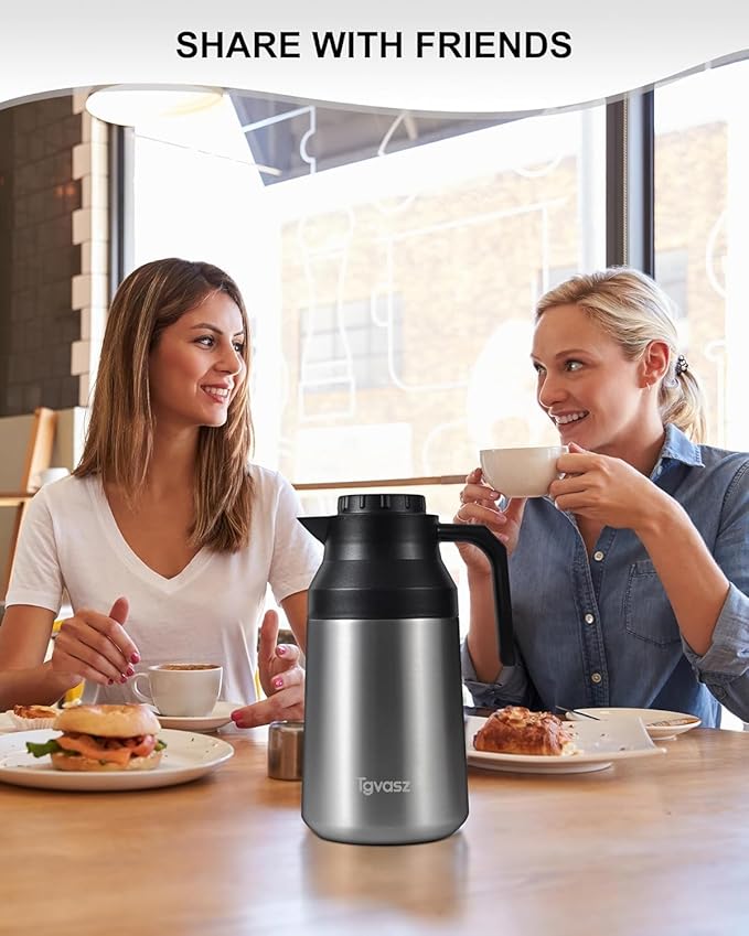 Thermal Coffee Carafe Insulated Stainless Steel Coffee Carafe for Hot Liquid Vacuum Thermal Pot Creamer Pitcher Dispenser Keeping Hot Water Milk (silver68 oz)