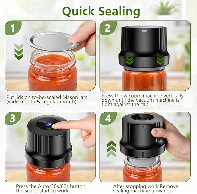 Mason Jar Vacuum Sealer Kit-Fully-Automatic-Canning-Jar-Sealer-Vacuum-Sealing,2025 Upgraded Electric Vacuum Sealer for Wide&Regular Mouth Mason Jars/Canning &Sous Vide Bag/Jar Sealer Machine for Food