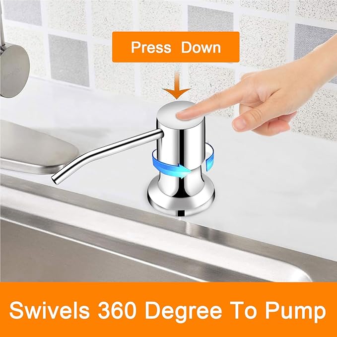Sink Soap Dispenser, Kichen Sink SoapDispenser, 47" Extension Tube kit, Under Sink Soap Dispenser Pump, No Need More Refills （Chrome-2 Pack）