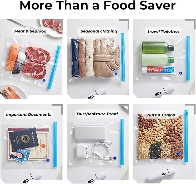 Vacuum Sealer + 15 Reusable Vacuum Bags Powerful Portable Vacuum Sealer for Food，White