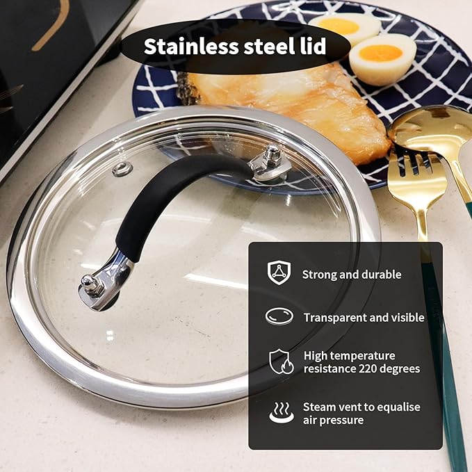 HEVSTIL 6.5 Inch Tempered Glass Lid with Silicone Stainless Steel Handle, Vented Skillet Cover for Frying Pan, Lodge Cast Iron Skillet