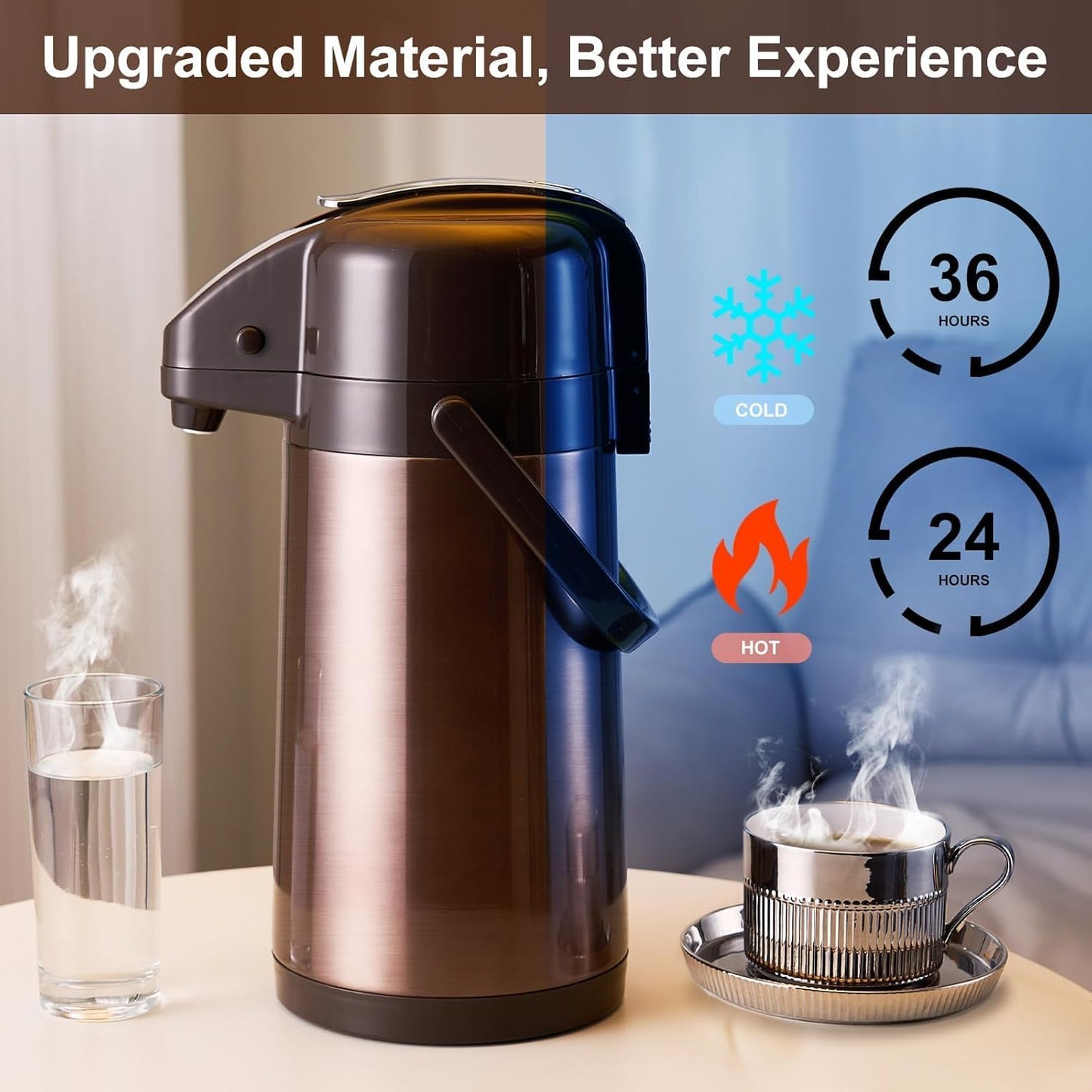 PARACITY Upgraded Airpot Coffee Carafe with Double Pump 84oz/2.5L Stainless Steel Drink Dispenser for Hot/Cold Beverage with Lazy Susan Base, Coffee Termos Para Cafe for Hot Cocoa for Parties