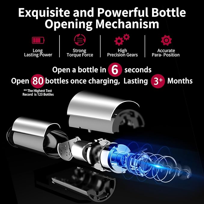Electric Wine Opener, 6-in-1 Rechargeable Wine Bottle Opener set includes Automatic Corkscrew Wine Opener, Foil Cutter, Vacuum Wine Stopper, etc. Ideal gift for Wine Lovers (Silver)