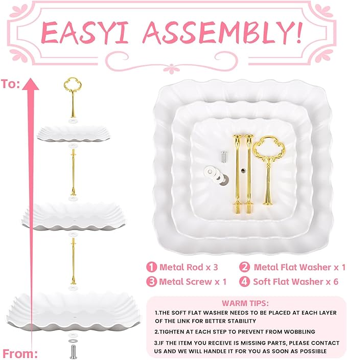 5 Pcs Dessert Table Display Set - 2 Pcs 3-Tier Dessert Display Stands & 3 Pcs Serving Tray - Dessert Trays Dessert Stands Treat Table Displays Set for Tea Parties,Birthdays & Baby Showers