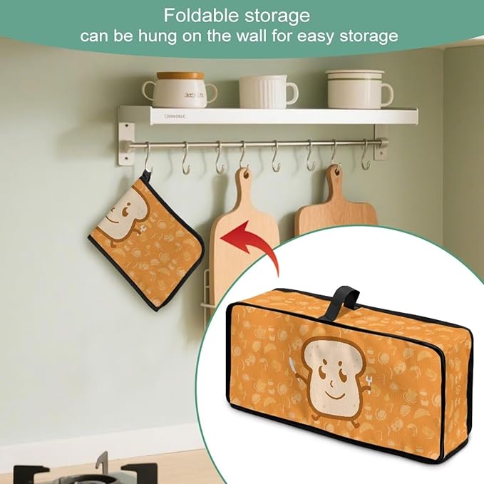 2 Slice Slim Toaster Cover Bread Print Toaster Cover 2 Slice Long Slot, Heat Resistant Easy to Fold and Store Dust Covers for Kitchen Small Appliances, Easy to Clean