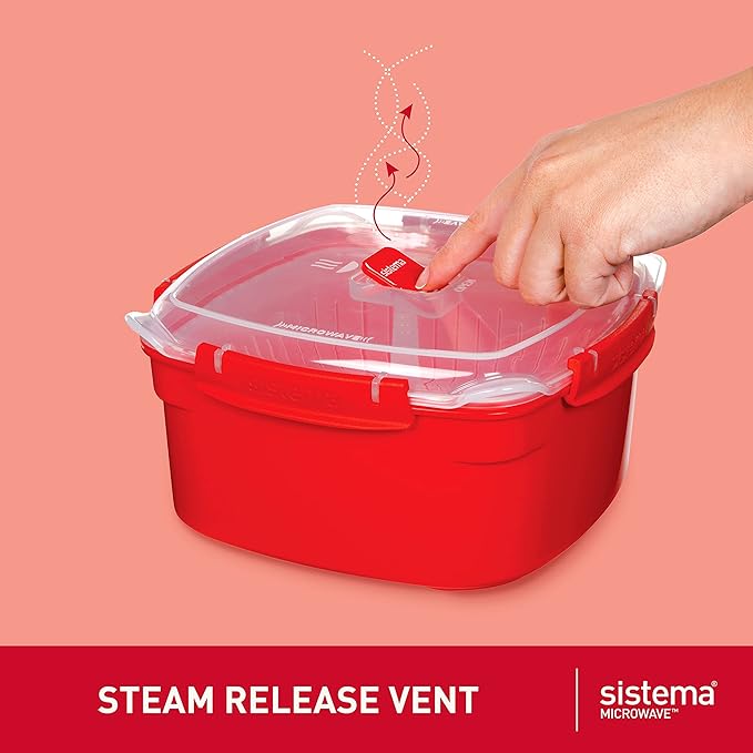 Sistema Heat & Eat Microwaveable Food Steamer with Removable Steamer Basket & Steam Release Vents, Large 3.2L Capacity, Dishwasher & Freezer-Safe, BPA-Free