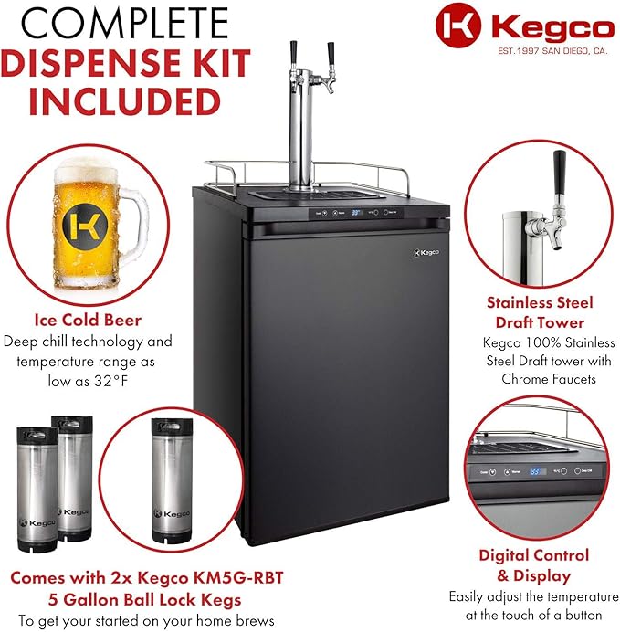 Kegco HBK309X-2 Keg Dispenser, 2 faucet without keg Black Stainless Steel