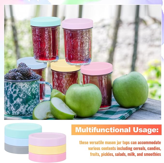 Teenyyou 12 Pcs Mason Jars 6 Wide and 6 Regular Mouth Lids Mason Jar Lids Thickened Leak Proof Lid for 86 mm and 70 mm Wide and Regular Mouth, Reusable Canning Jar Caps(Macaron)