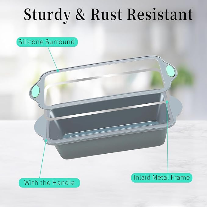 To encounter 9 Inch Silicone Bread and Loaf Pan, 2 Pack Food Grade Nonstick Silicone Molds for Baking Banana Bread, Meat Loaf, Pound Cake, with Metal Reinforced Frame More Strength