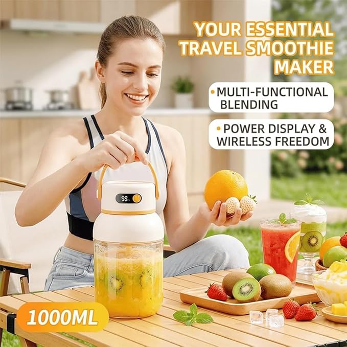 Portable Electric Juicer Cup with Zero Cord Hassle,Fresh Juice Mini Fast Portable,18000 Rpm High Speed with Digital Display&Leakproof Lid,Automatic Cleaning with Straw and Two Lids (1200ml/43.22oz)