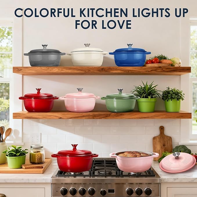 Cast Iron Dutch Oven Pot With Lid - AIVIKI 5QT Enameled Dutch Oven for Bread Baking With Cotton Potholders - Heavy- Duty Cookware Across All Cooktops, Wedding Registry Ideas & Gifts, Blue