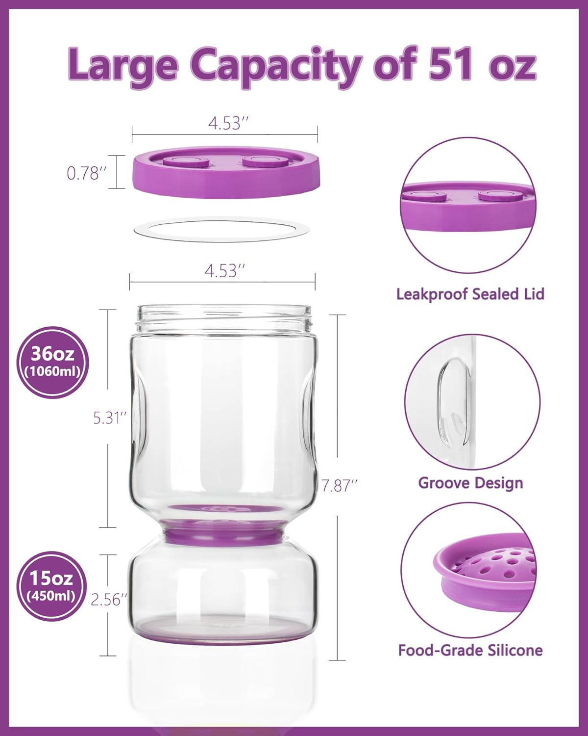 ZENS Pickle Jar with Strainer Flip, 2 Pack 51oz Pickle Container Pickle Juice Separator Hourglass Jar for Olive Keeper, Leakproof Pickle Holder Jars for Pickling Dill Sliced Storage, Gifts for Mom