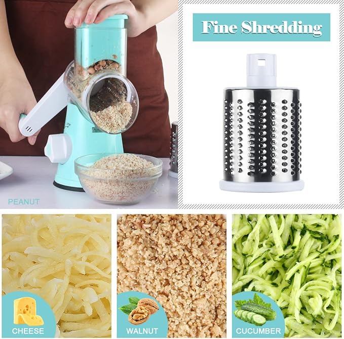 Ourokhome Rotary Cheese Grater Hand Crank, Kitchen Shredder Speed Mandolin Slicer, Zucchini Noodle Maker Spaghetti Spiralizer - 5 Blades Vegetable Slicer