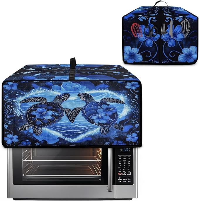 Convection Oven Cover Countertop Appliance Covers Stain-resistant Microwave Oven Protector for Kitchen Home Decor, S, Sea Turtle Love Hibiscus Flower Dark Blue
