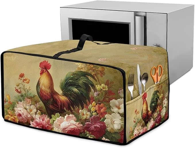 Air Fryer Toaster Oven Dust Cover Dust Protection Countertop Convection Oven Cover Stain-resistant Kitchen Appliance Protector, M, Chicken Rooster Vintage Floral