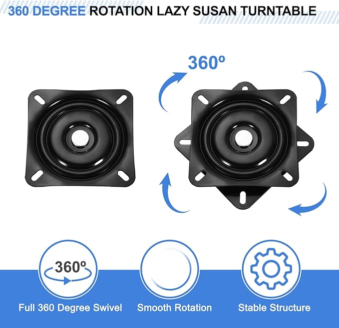 uxcell 5" Bar Stool Swivel Replacement, 360° Rotation Lazy Susan Turntable, Square Ball Bearing Seat Swivel Base Mount Plate for Recliner Chair or Table, Black (125x1.8mm)