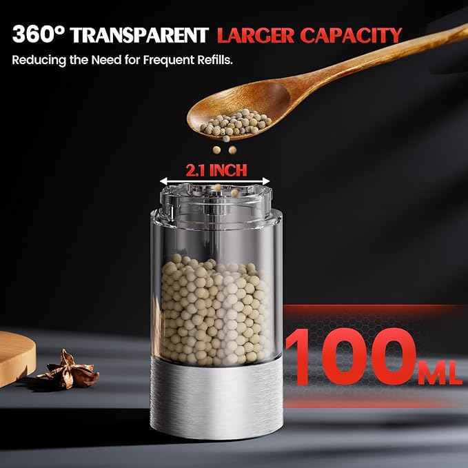 1 Pack Salt and Pepper Grinder-Electric Automatic Battery Pepper Mill Shakers Adjustable Coarseness Upgraded Larger Capacity with Led Kitchen Appliances Gifts for Women Men