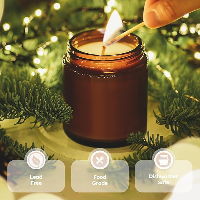 8 oz Amber Glass Jars with Lids, 12 Pack Amber Small Glass Jars with Black Lids, Lotion Container Empty Cosmetic Travel Containers for Sample, Cream, Lotion, Honey, Powder