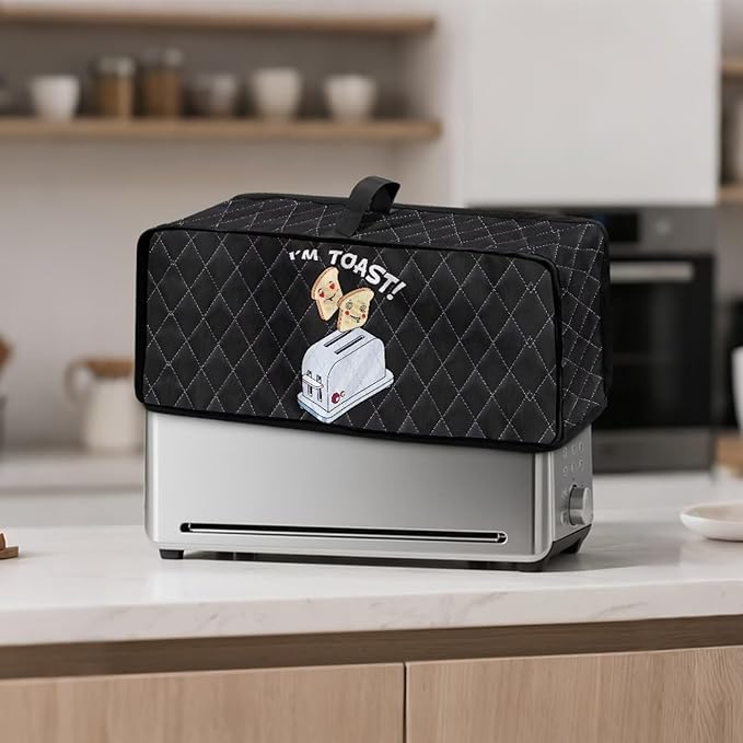 Toaster Cover 2 Slice Black I'm TOAST Design Toaster Covers 2 Slice Long Slot Slim Dust Cover, Machine Washable Thin Small Appliance Covers for Kitchen