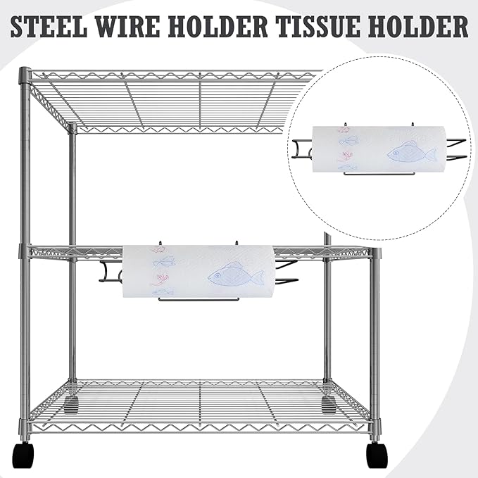 CroBlissful Paper Towel Holder for Wire Shelving 5'' D x 12'' W x 4.5'' H Hanging Paper Towel Holder Wire Shelf Accessories for Camp Dorm Laundry Room Stove Kitchen (Black)