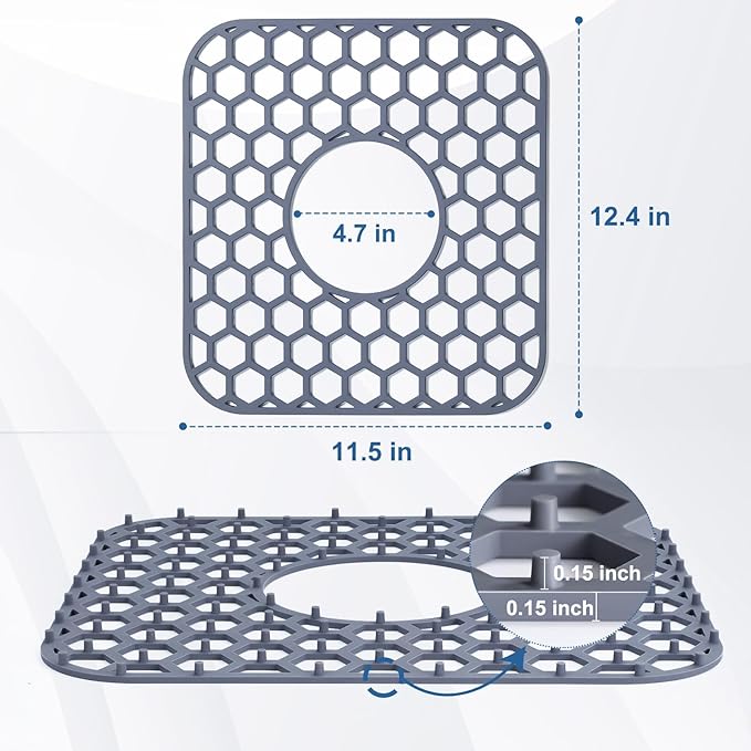 Bestjing 2 Pack Silicone Sink Protectors for Kitchen Sink with Center Drain - 12" x 11" Kitchen Accessory, Non-Slip Heat-Resistant Mat for Bottom of Porcelain Stainless Steel, Dishwasher Safe