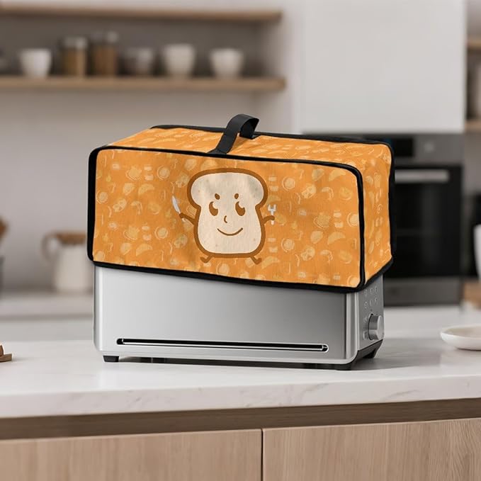 2 Slice Slim Toaster Cover Bread Print Toaster Cover 2 Slice Long Slot, Heat Resistant Easy to Fold and Store Dust Covers for Kitchen Small Appliances, Easy to Clean