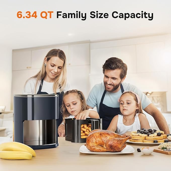 HealSmart Air Fryer - 6.34 QT Digital Airfryer with Visible Window, 12 Presets Functions, Nonstick and Dishwasher-Safe Basket, 1700W, Gray