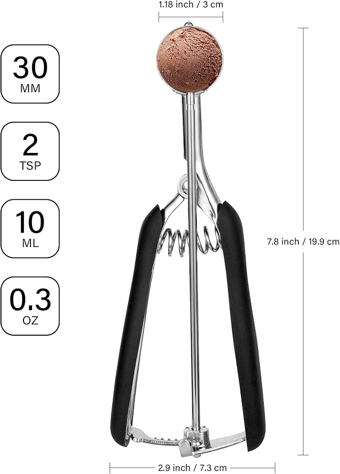 Small Cookie Scoop 2 tsp for Baking, Professional Stainless Steel Mini Ice Cream Scoop 30mm, Cookie Dough Scooper Meatball Scoop, Good Soft Grips, Quick Trigger Release, 10ml (2 Teaspoon)