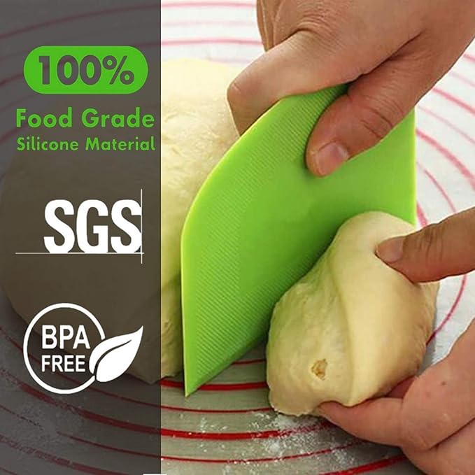 SURDOCA Dough Scraper Bench Scraper - 3P 14.2x8.5" Plastic Flexible Bowl Scraper, Sharp Edge & Angles Cake Scraper. Non-Slip Bakeware Decorating Tools Sculpting & Modeling Tools - Pink+White+Pink