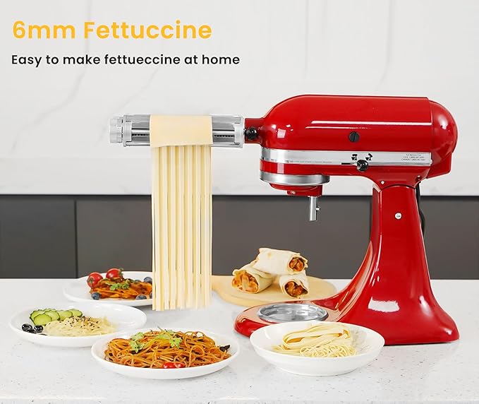 Pasta Maker Attachment for KitchenAid Mixers, Pasta Attachments 3 in 1 Set Included Dough Roller, Spaghetti and Fettuccine Cutters, Noodle Maker Accessory