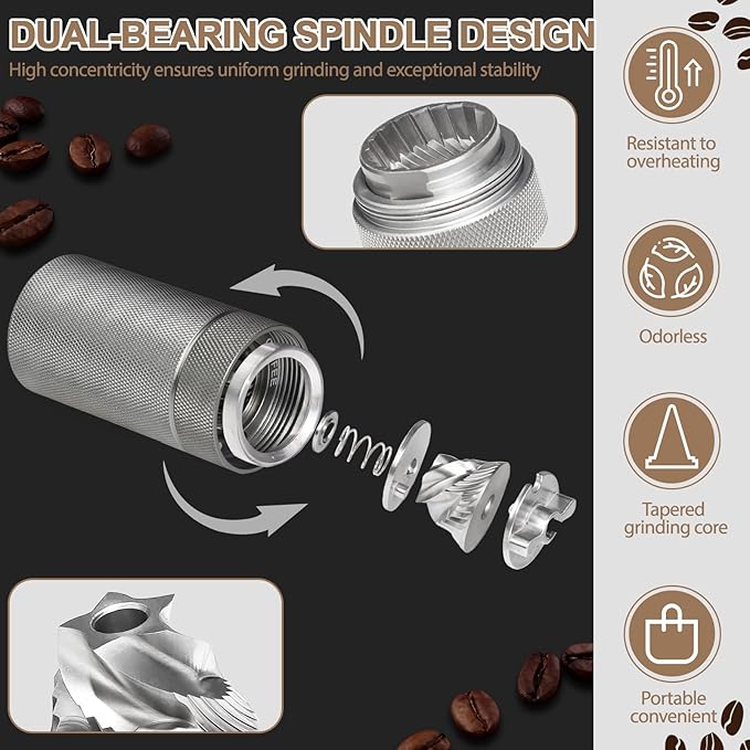 Detachable Manual Coffee Grinder with 25 Level Stainless Steel Conical Burr Portable Aluminum Coffee Bean Grinder Grinder Gift Set Suitable for Moka Pot Espresso Pour Over Easy Cleaning with Brush