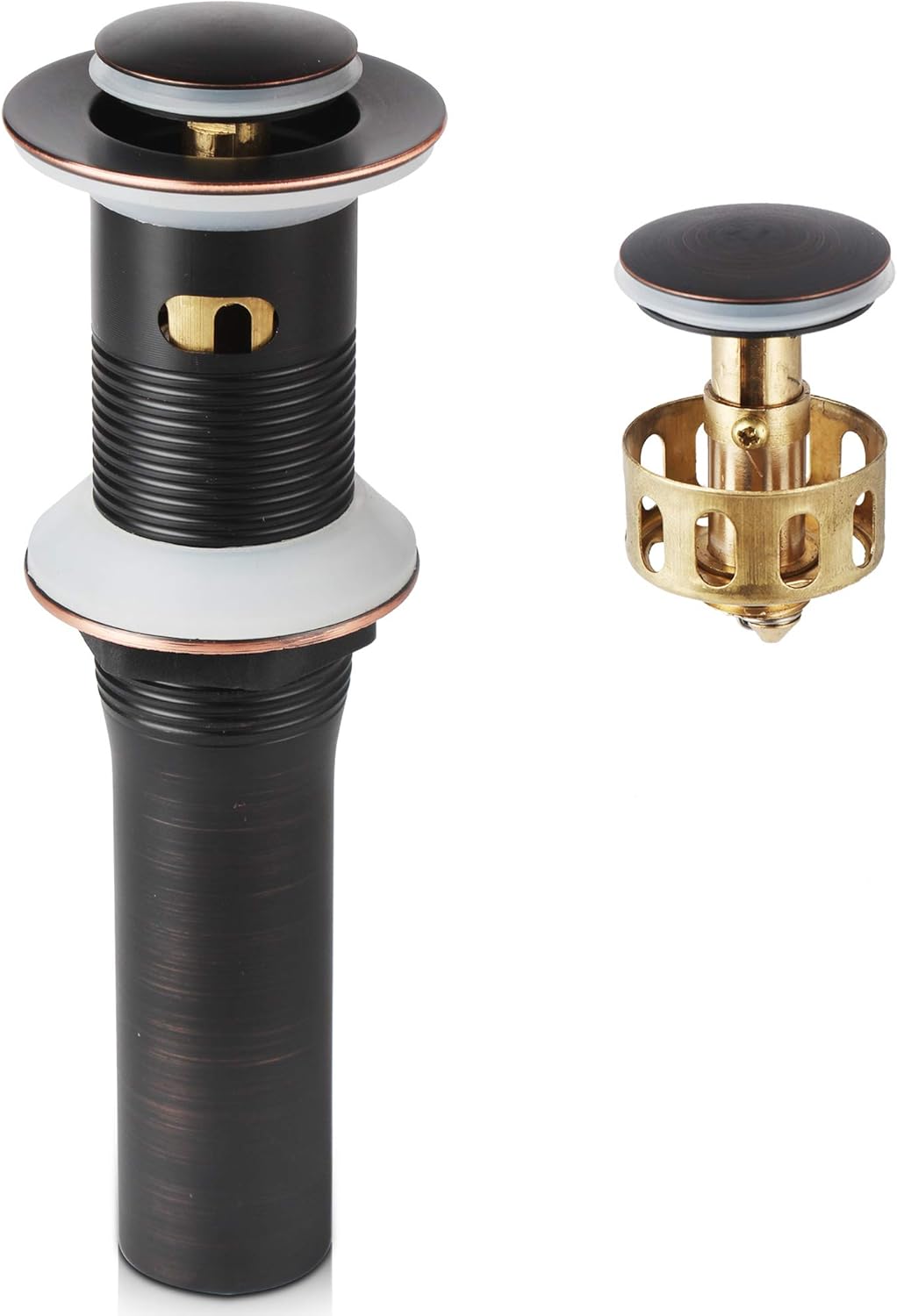 Oil Rubbed Bronze Pop Up Drain, Bathroom Vessel Lavatory Vanity Faucet Sink Detachable Basket Drain Stopper, ORB with Overflow
