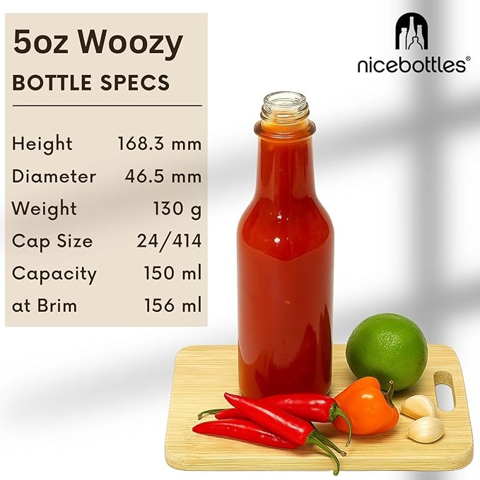 Hot Sauce Bottles with Shrink Bands, 5 Oz (Black Cap, 12 Pack)