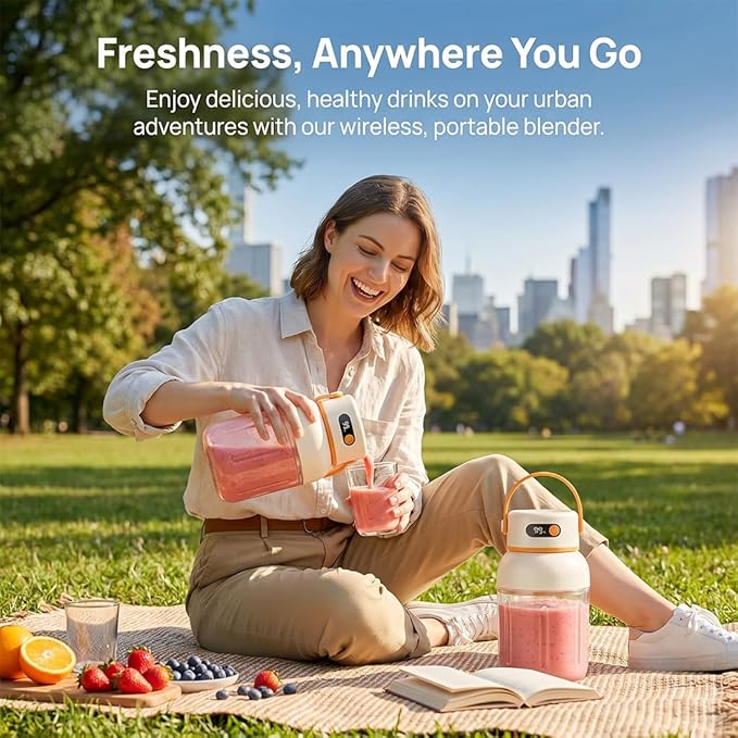 Portable Electric Juicer Cup with Zero Cord Hassle, Personal Size Juicer Cup, USB-C Rechargeable Electric Blender,18000RPM Motor, Leakproof Travel Juicer for Gym, Office, Outdoors (1200ml)