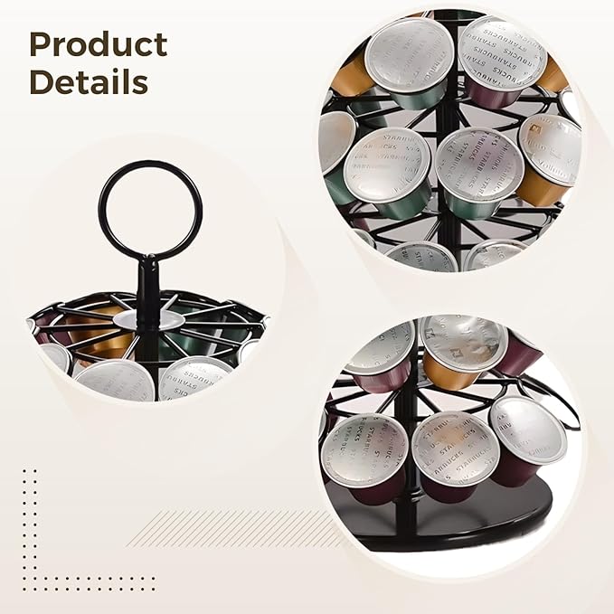 Coffee Pod Holder for, 360° Rotating Coffee Pod Carousel, Organizer Rack for 40 Coffee Capsules