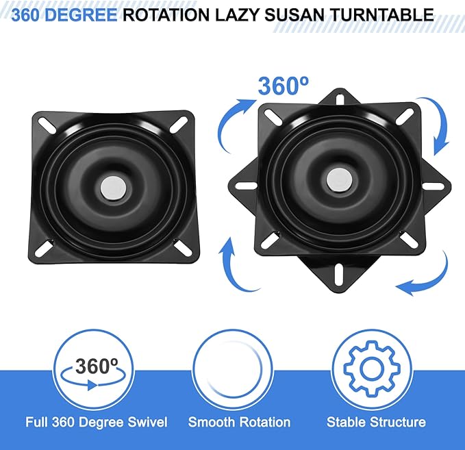 uxcell 2Pcs 6.3" Bar Stool Swivel Replacement, 360° Rotation Lazy Susan Turntable, Square Semi-Ball Bearing Seat Swivel Base Mount Plate for Recliner Chair or Table, Black (160x1.5mm)