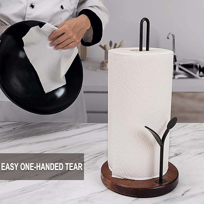 Paper Towel Holder Countertop, Wood Paper Towel Holder Stand, Easy One-Handed Tear Rustic Paper Roll Holder for Kitchen Dining Table Home Decor, High Model Easy to Install(for 11" Paper)