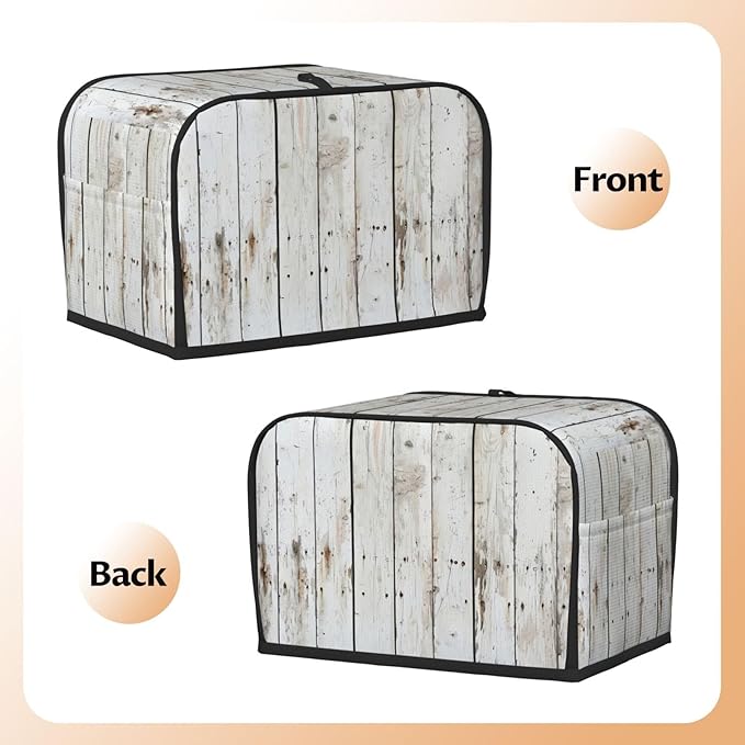 Chic White Wood Toaster Cover 2 Slice, Cute Rural Bread Machine Cover, Washable Dust-Proof Cover for Kitchen Small Appliance Cover,with Top Handle