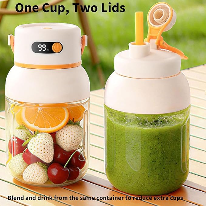 Portable Electric Juicer Cup With Zero Cord Hassle, Bottle Handheld Smoothie Mixer Cup Portable Fresh Juicer Blender, 33oz Personal Blender With Straw And Two Lids, For Shakes And Smoothies