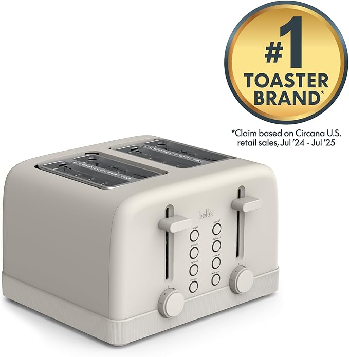 bella 4 Slice Toaster, 6 Setting Shade Control with Reheat & Cancel Buttons, Removable Crumb Tray, Anti Jam & Auto Shutoff, 900 Watt, Oatmilk
