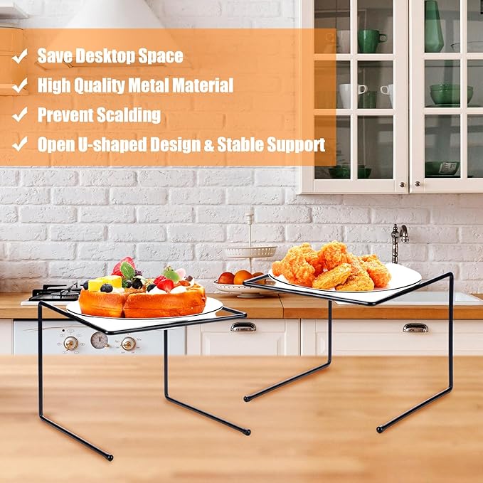 Mimorou 10 Pcs Black Metal Pizza Stand Pizza Rack Serving Tray Holder Tabletop Food Platter Tray Display Rack for Buffet Restaurant Home 9" L x 8" W x 6.5" H