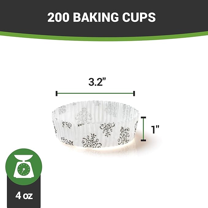 Panificio 4 Ounce Baking Cups, 200 Ridged Cupcake Liners - Oven-Ready, Freezable, Black And White Paper Muffin Cases, Disposable, Vintage Floral, For Wedding Parties, Baby Showers - Restaurantware