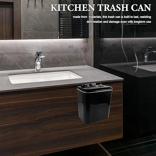 BESTOYARD Kitchen Trash Can Dual Compartment 9l Black Plastic Waste Basket with Lid for Bathroom Cabinet Hanging Compost and Recycling Bin Indoor Home Use