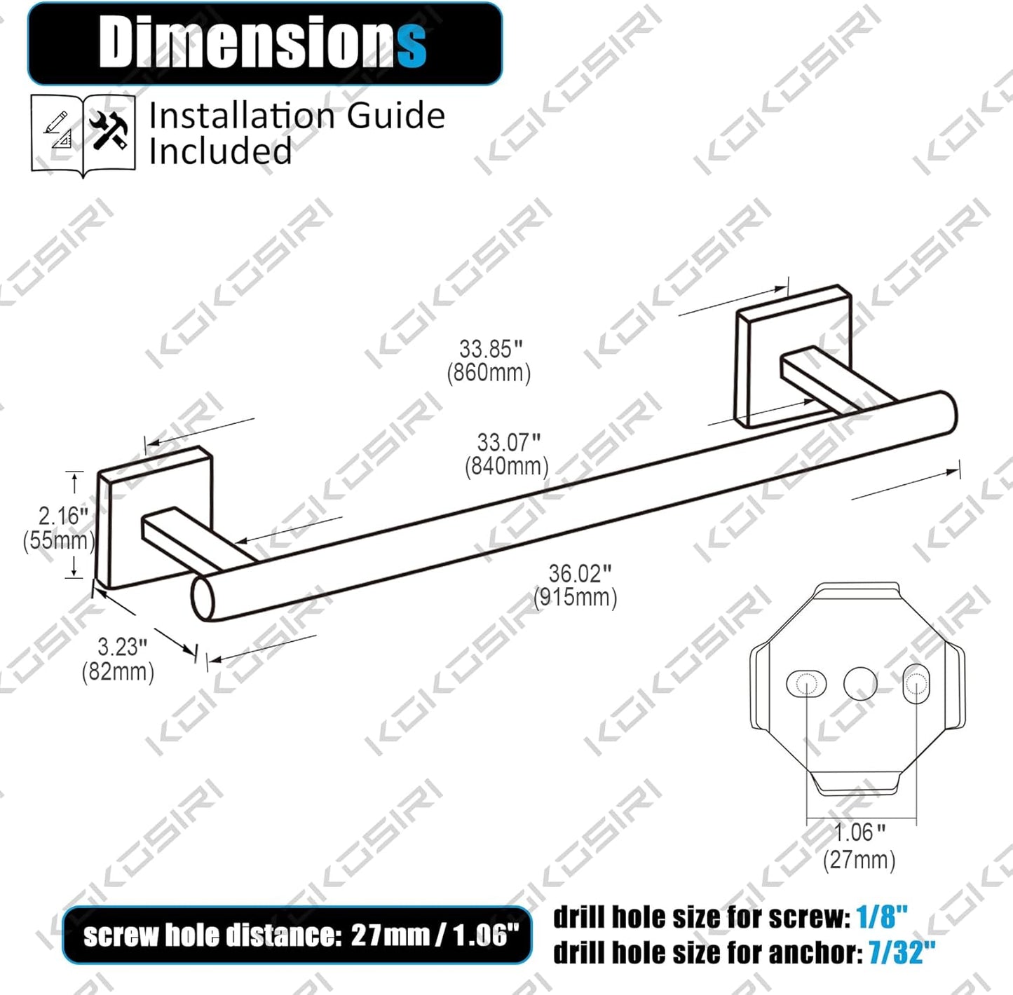 KOKOSIRI Towel Holder Bathroom Accessory Towel Bar for Bath Kitchen Towels Rail 36 Inch Brushed Nickel Stainless Steel B4005BR-L36