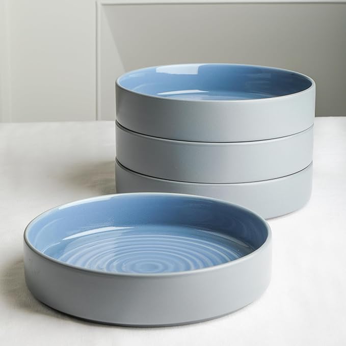 Stone Lain Elica 12-Piece Modern Dinnerware Set Stoneware, Plates and Bowl Sets for 4, Blue and Grey