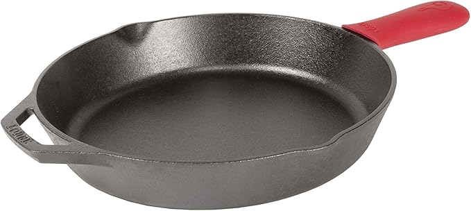 Lodge Pre-Seasoned Cast Iron Skillet with Assist Handle Holder, 12", Red Silicone & Tempered Glass Lid (12 Inch) – Fits 12 Inch Cast Iron Skillets and 7 Quart Dutch Ovens